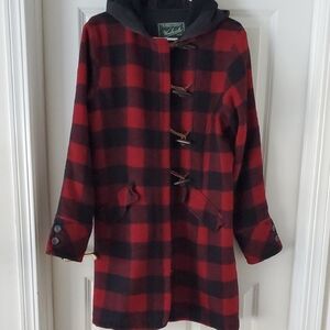 Woolrich Red and Black Plaid Hooded Coat Size M